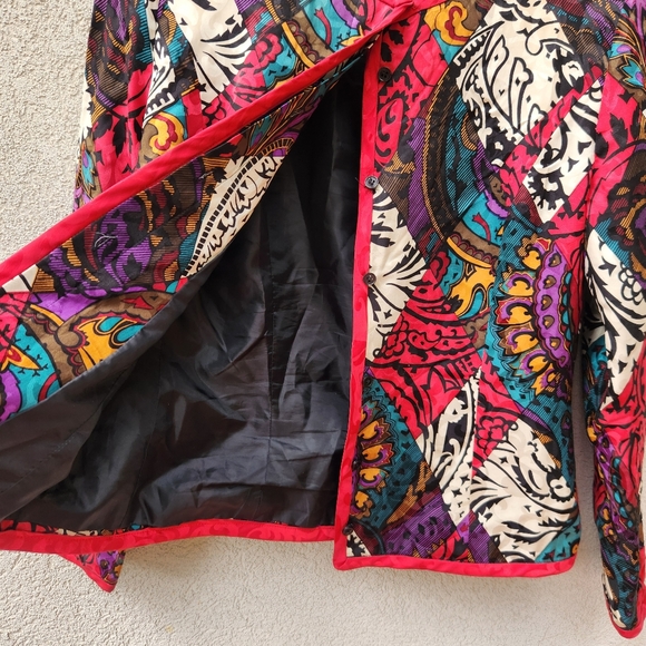 Vintage ANNE CRIMMINS Jacket Size 6 100% Silk Red Artsy Floral Lined - Picture 6 of 10